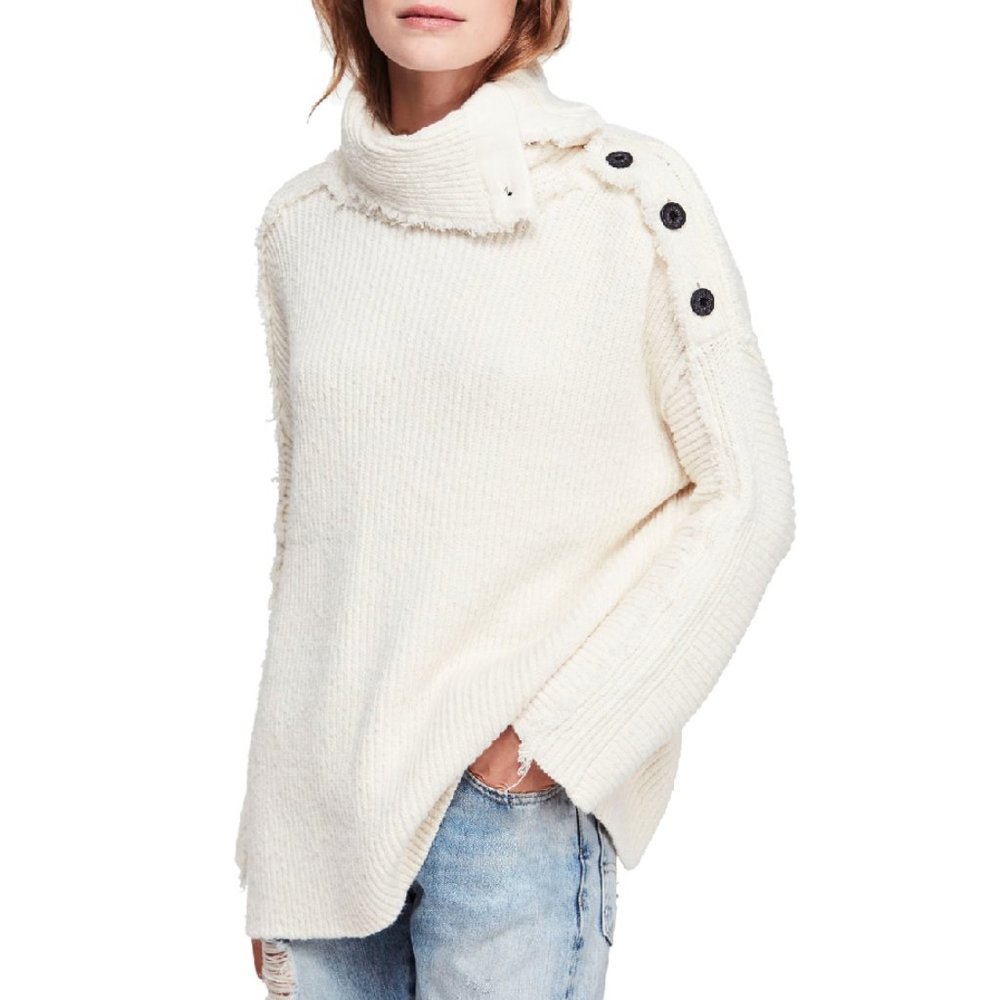 NWT | FREE PEOPLE | On My Side Turtleneck Button-Trim Sweater | Size XS